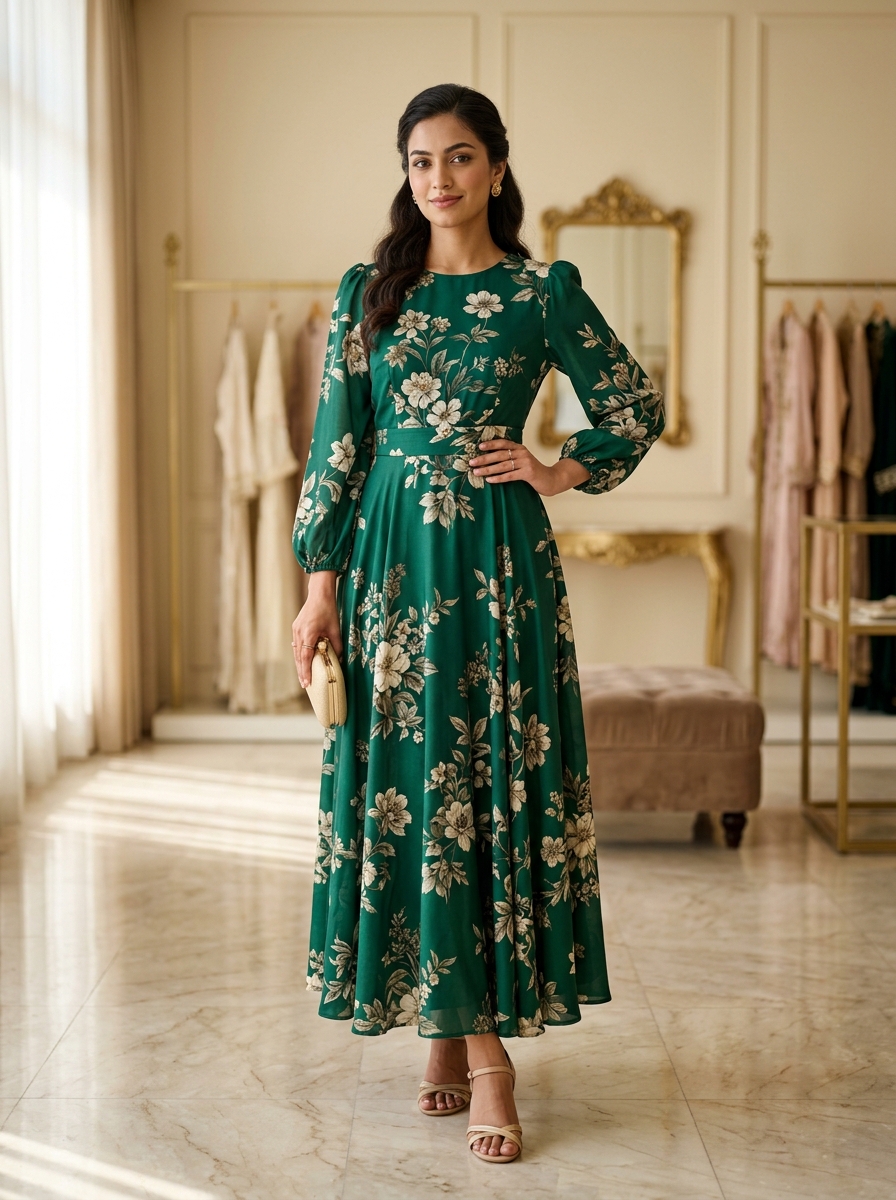 Green modest dress